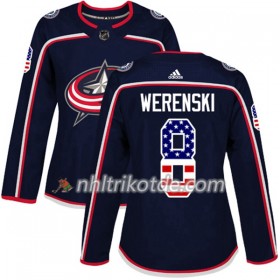 Columbus Blue Jackets Trikot Zach Werenski 8 Adidas 2017-2018 Marineblau USA Flag Fashion Authentic - Dame
